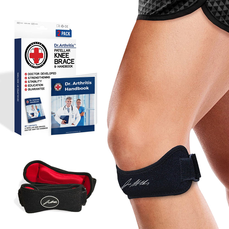[Australia] - Doctor Developed Patella Tendon Strap / Knee Strap / Brace and Handbook — for Patellar Tendonitis (Jumper’s Knee), Pfps (Runner’s Knee), ITBS, Chondromalacia, Patellar Tracking (Black, 2 Pack) Black 