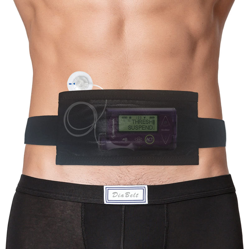 [Australia] - Insulin Pump Belt with Mesh Pouch for Easy Viewing/Operation Diabetic T1D Medical Holder Adjustable Waist Band Accessories Lightweight for Tubing Epipen Men Women Adult Black 