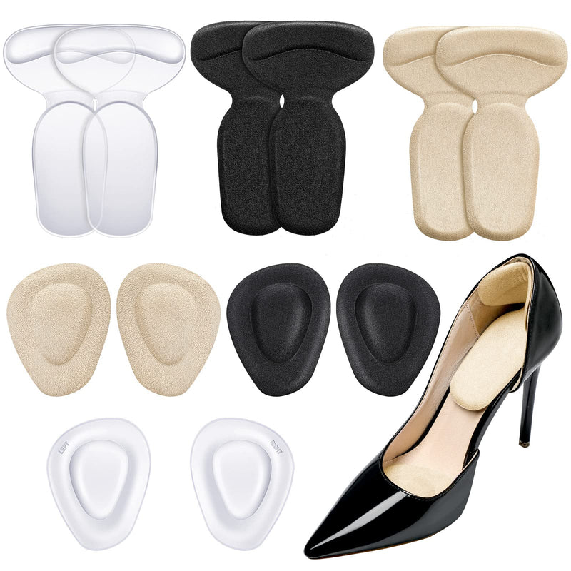 [Australia] - 6 Pairs Shoe Inserts for Shoes Too Big Anti Slip High Heel Grip Liners and Metatarsal Pads Ball of Foot Cushions Gel Pads Insoles for Women Men Loose Shoes Blister Prevention (Beige, Black, Clear) Beige, Black, Clear 