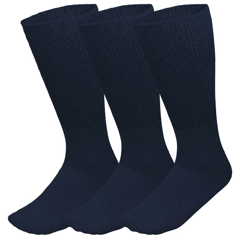 [Australia] - Falari 3-Pack Physicians Approved Diabetic Socks Cotton Non-Binding Loose Fit Top Help Blood Circulation 13-15 Crew Length - Navy 