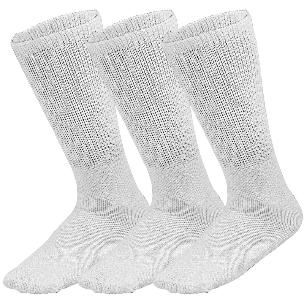 [Australia] - Falari 3-Pack Physicians Approved Diabetic Socks Cotton Non-Binding Loose Fit Top Help Blood Circulation 10-13 Crew Length - White 