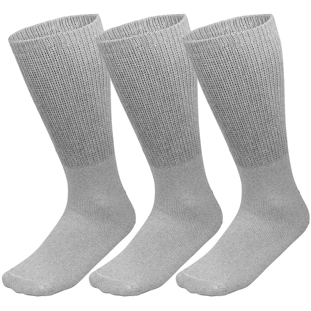 [Australia] - Falari 3-Pack Physicians Approved Diabetic Socks Cotton Non-Binding Loose Fit Top Help Blood Circulation 13-15 Crew Length - Grey 