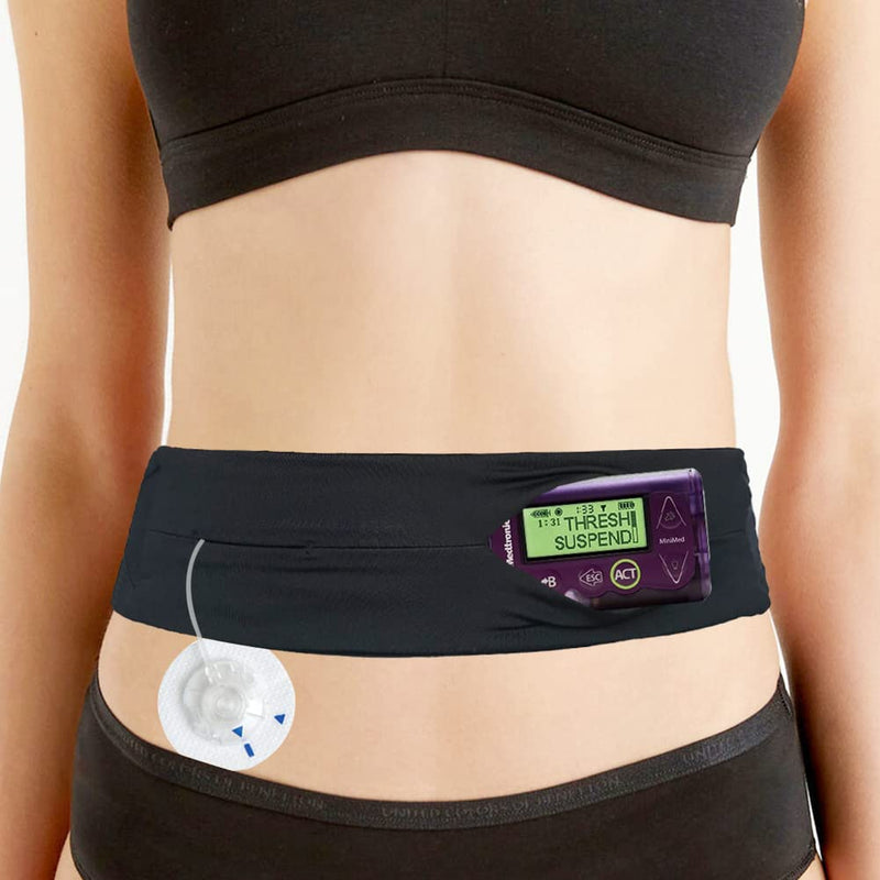 [Australia] - DiaBelt Kids Insulin Pump Belt with Slits Pouch for Diabetic Pump Adjustable Waist Band T1D No-Bounce Medical Holder Accessories for CGM Tubing Epipen Boys Girls Black 