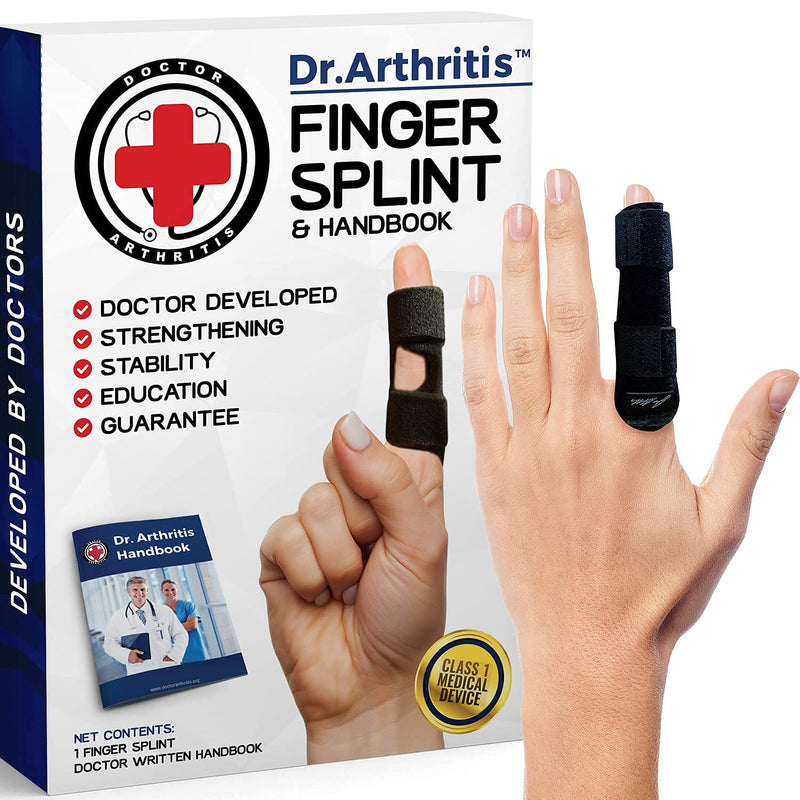 [Australia] - Finger Splint with Doctor's Handbook Premium Finger Brace - Braces, Splints & Supports Index, Middle, Ring & Pinky Finger - Padded Finger Splints for Straightening - Full Finger Guard by Dr. Arthritis (Balck L/XL, 2 Pack) 