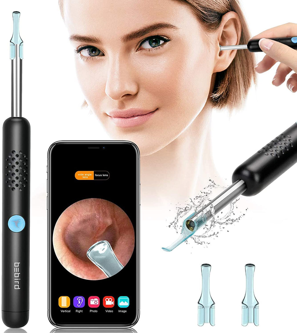 [Australia] - Ear Wax Removal with Camera, Wireless Ear Cleaner Tool Kit, 1080P FHD Ear Endoscope Otoscope with 6 LED Light, Spade Earwax Removal Ear Cleaning Kit for iPhone, iPad & Android Dark Black 