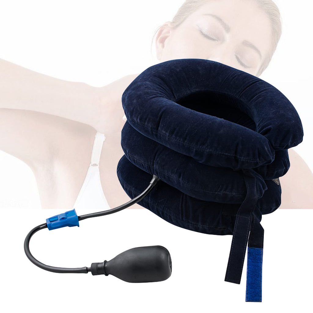 [Australia] - funchic Inflatable Cervical Neck Traction Device,Three Premium Quality Velour Tiers,Neck Support and Neck Pain Relief for Office Workers Long Time Computer and Smartphone Users 