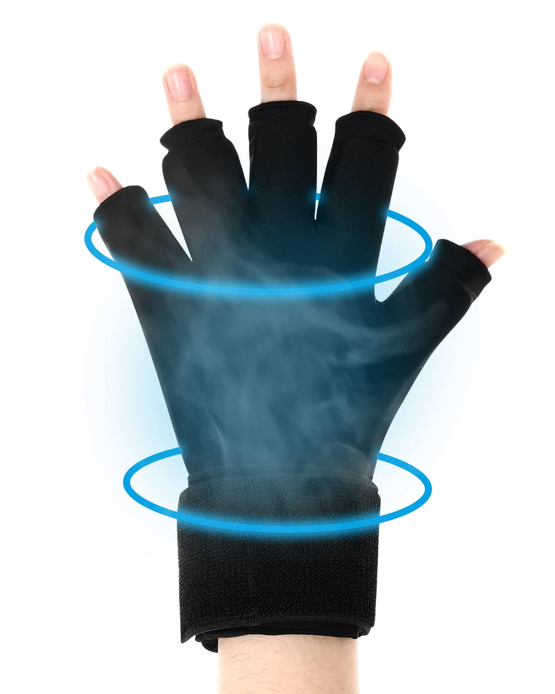 [Australia] - Luguiic Finger Arthritis Compression Ice Glove for Women and Men, Adjustable Wrist Strap Hand Wrist Ice Pack Pain Relief for Arthritis, Carpal Tunnel, Tendinitis Cold&Heat Therapy S Pack of ONE 