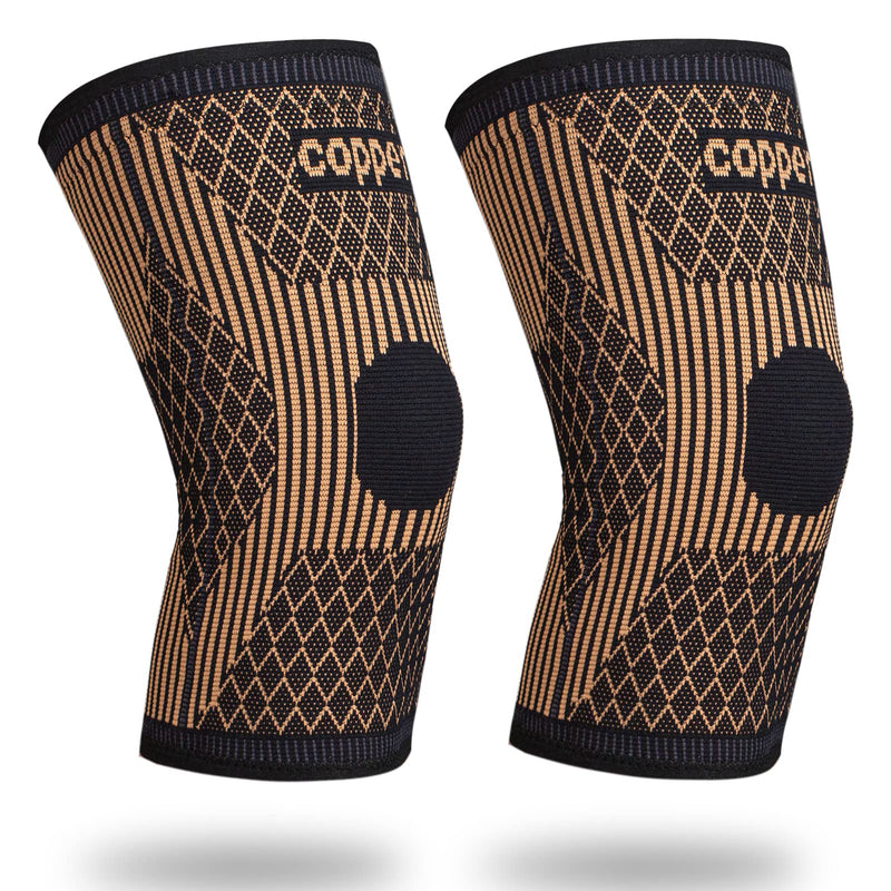 [Australia] - (1 Pair) Copper Knee Brace for Women & Men- Copper Knee Braces for Knee Pain and Support - Copper Ions Fiber Compression Knee Sleeve Grade for Running, Meniscus Tear, ACL, Joint Pain Relief Medium black yellow 