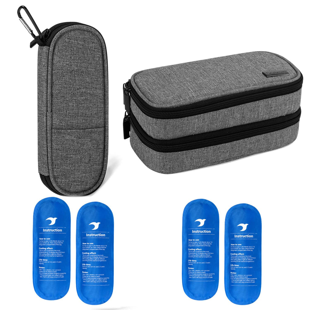 [Australia] - YARWO Insulin Cooler Travel Case, Single and Double Layer Diabetic Travel Case with 4 Ice Packs Bundle for for Insulin Pens, Blood Glucose Monitors or Other Diabetes Care Accessories, Gray 