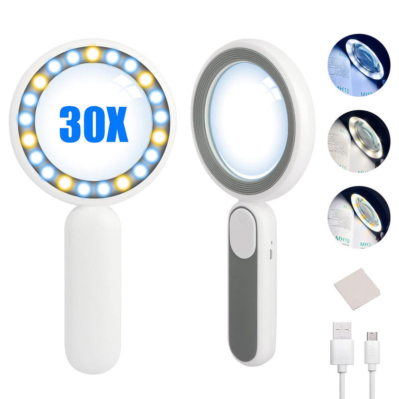 [Australia] - Magnifying Glass with Light, Handheld Illuminated Lighted Magnifying Glass with 21 Led, 3 Light Modes & Rechargeable USB Magnifier Seniors, Reading, Macular Degeneration, Exploring, Coins (Grey) Gray 