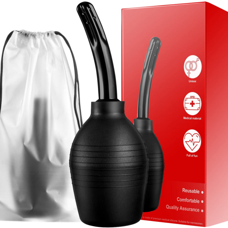 [Australia] - 10 Oz Enema Bulb for Men Women, Full Silicone Anal Douche, Reusable Cleaner Leakproof Douche Ball with 8 Flushing Holes for Colon Cleansing, Douche for Men （Black） Black 