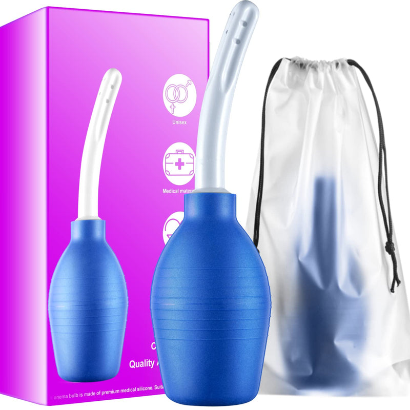 [Australia] - 10 Oz Enema Bulb for Men Women, Full Silicone Anal Douche, Reusable Cleaner Leakproof Douche Ball with 8 Flushing Holes for Colon Cleansing, Douche for Men （Blue） Blue 