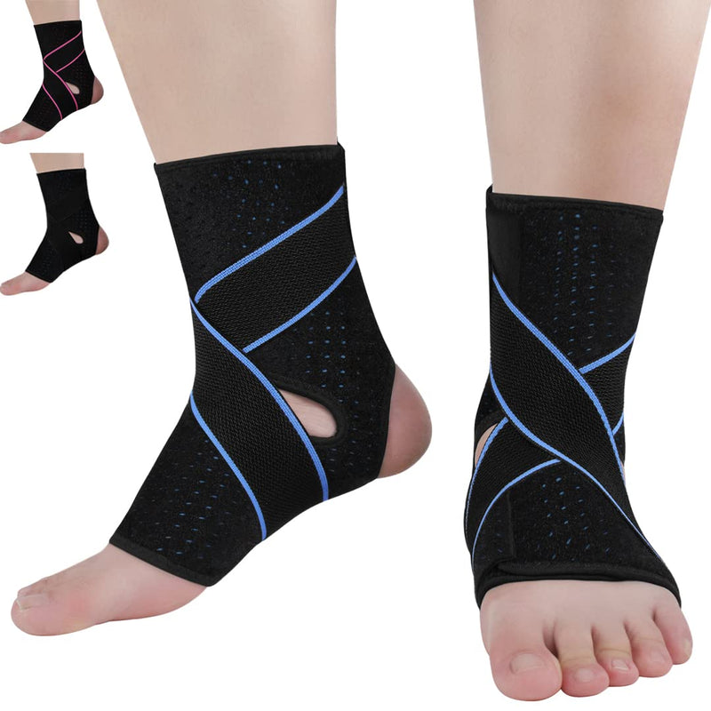 [Australia] - Vinaco ankle brace for women men, 1 pair adjustable compression ankle brace for sprained ankle, Strong support & Breathable ankle support for Injury Recovery, Joint Pain, swelling, ankle wraps support One Size Blue 