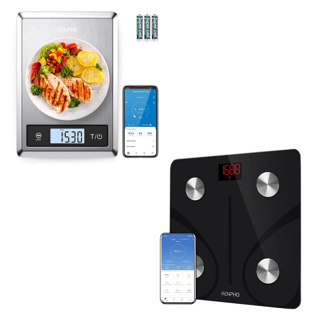 [Australia] - RENPHO Body Fat Scale Smart BMI Scale Digital Bathroom Wireless Weight Scale-RENPHO Digital Food Scale, Kitchen Scale Weight Grams and oz for Baking, Cooking and Coffee 