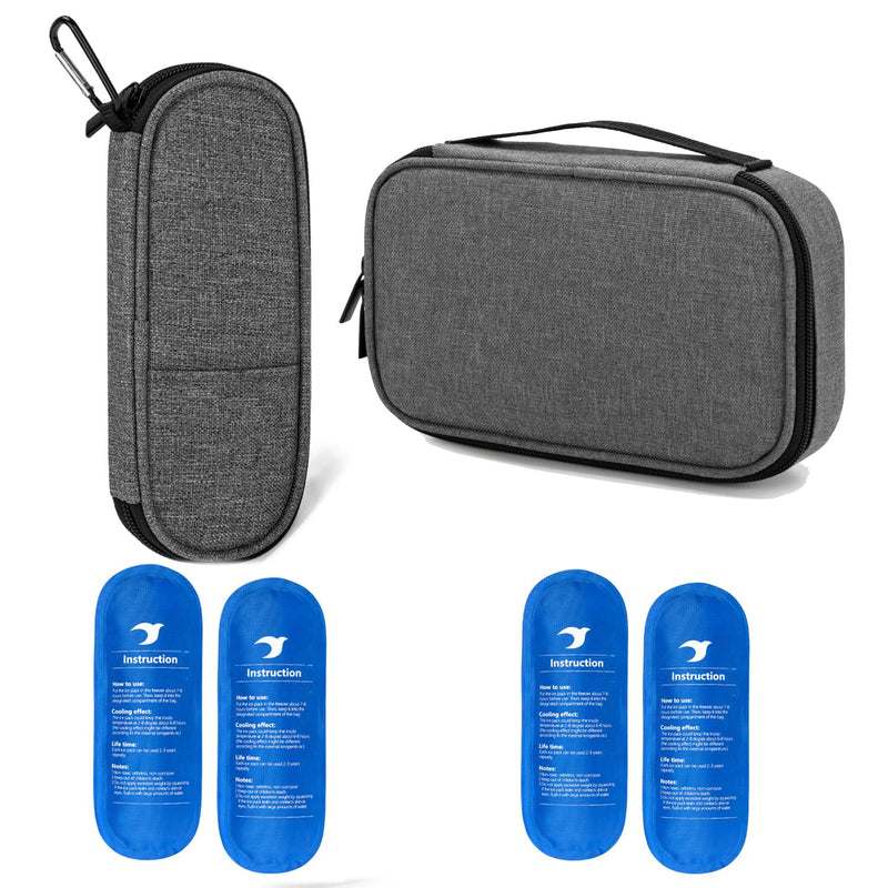 [Australia] - YARWO Insulin Cooler Travel Case, Single Layer Diabetic Travel Cases in Different Size with 4 Ice Packs Bundle for for Insulin Pens, Blood Glucose Monitors or Other Diabetes Care Accessories, Gray 