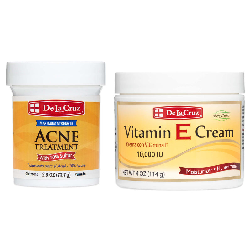 [Australia] - De La Cruz 10% Sulfur Ointment and Vitamin E Cream Bundle - For Face and Body - Made in USA 