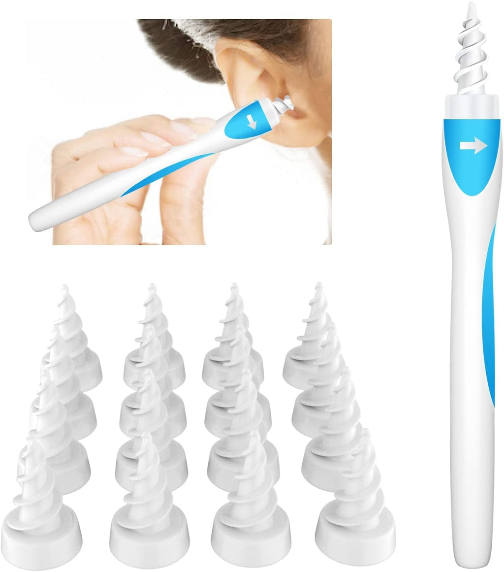[Australia] - POWE Ear Wax Remover, Q Grips Earwax Remover Toddler Ear Wax Removal Tool Spiral Ear Cleaner with 16 Pcs Soft Replacement Heads Suitable for Women & Men 