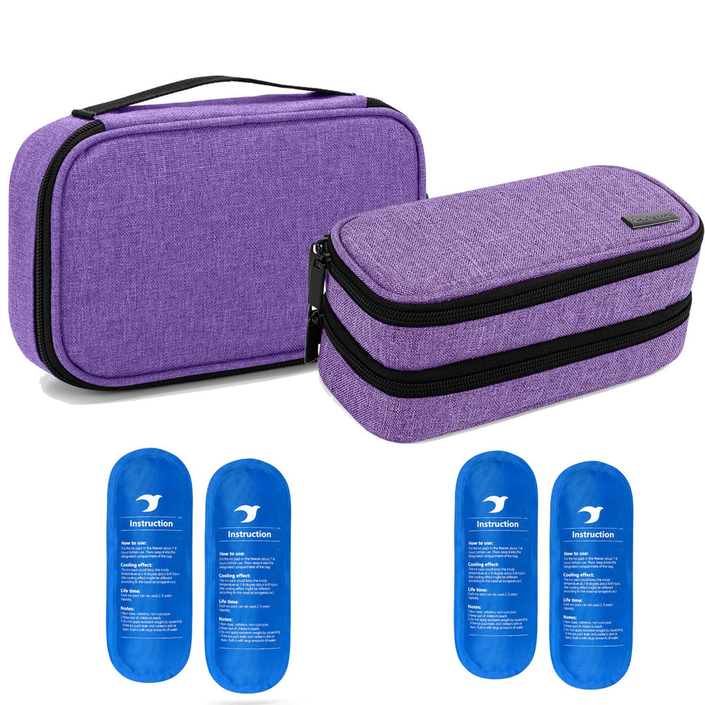 [Australia] - YARWO Insulin Cooler Travel Case with 4 Ice Packs, Single and Double Layers Diabetic Supplies Organizer for Insulin Pens, Blood Glucose Monitors or Other Diabetes Care Accessories, Purple 