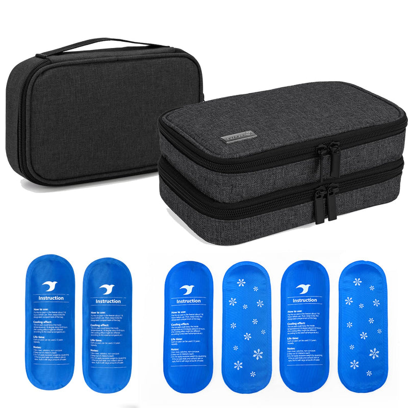 [Australia] - YARWO Insulin Cooler Travel Case with 6 Ice Packs, Single and Double Layers Diabetic Supplies Organizer for Insulin Pens, Blood Glucose Monitors or Other Diabetes Care Accessories, Black 