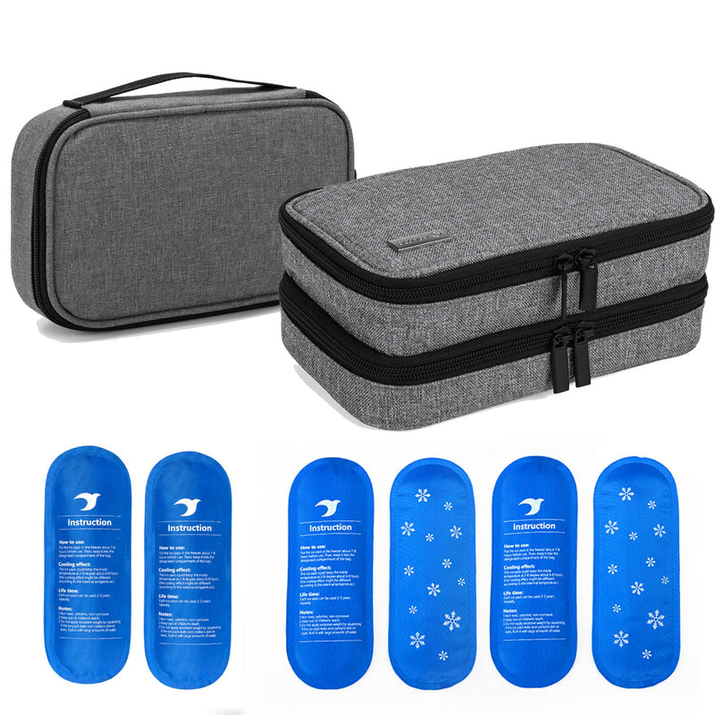 [Australia] - YARWO Insulin Cooler Travel Case with 6 Ice Packs, Single and Double Layers Diabetic Supplies Organizer for Insulin Pens, Blood Glucose Monitors or Other Diabetes Care Accessories, Gray 