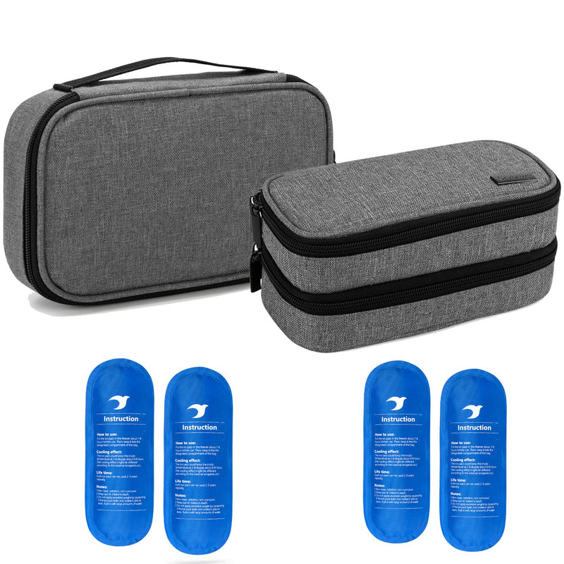 [Australia] - YARWO Insulin Cooler Travel Case with 4 Ice Packs, Single and Double Layers Diabetic Supplies Organizer for Insulin Pens, Blood Glucose Monitors or Other Diabetes Care Accessories, Gray 