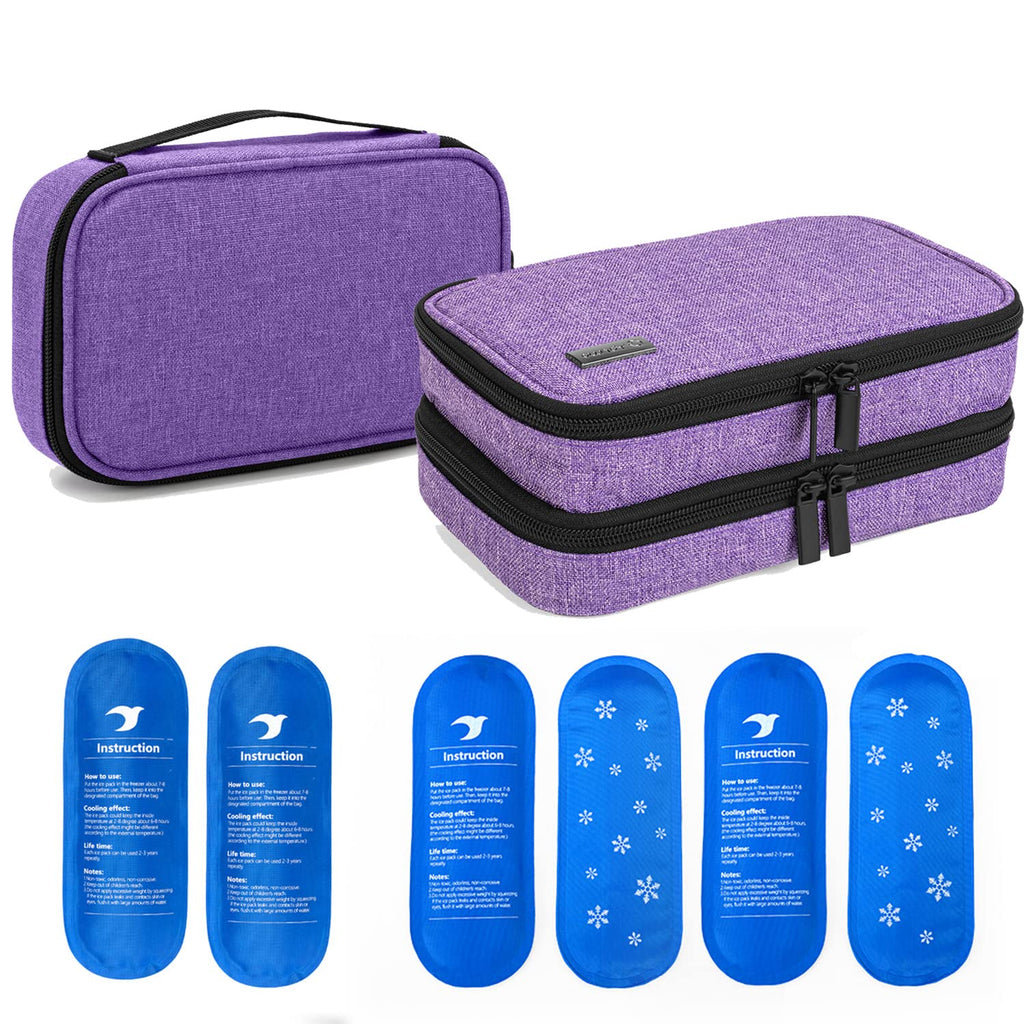 [Australia] - YARWO Insulin Cooler Travel Case with 6 Ice Packs, Single and Double Layers Diabetic Supplies Organizer for Insulin Pens, Blood Glucose Monitors or Other Diabetes Care Accessories, Purple 