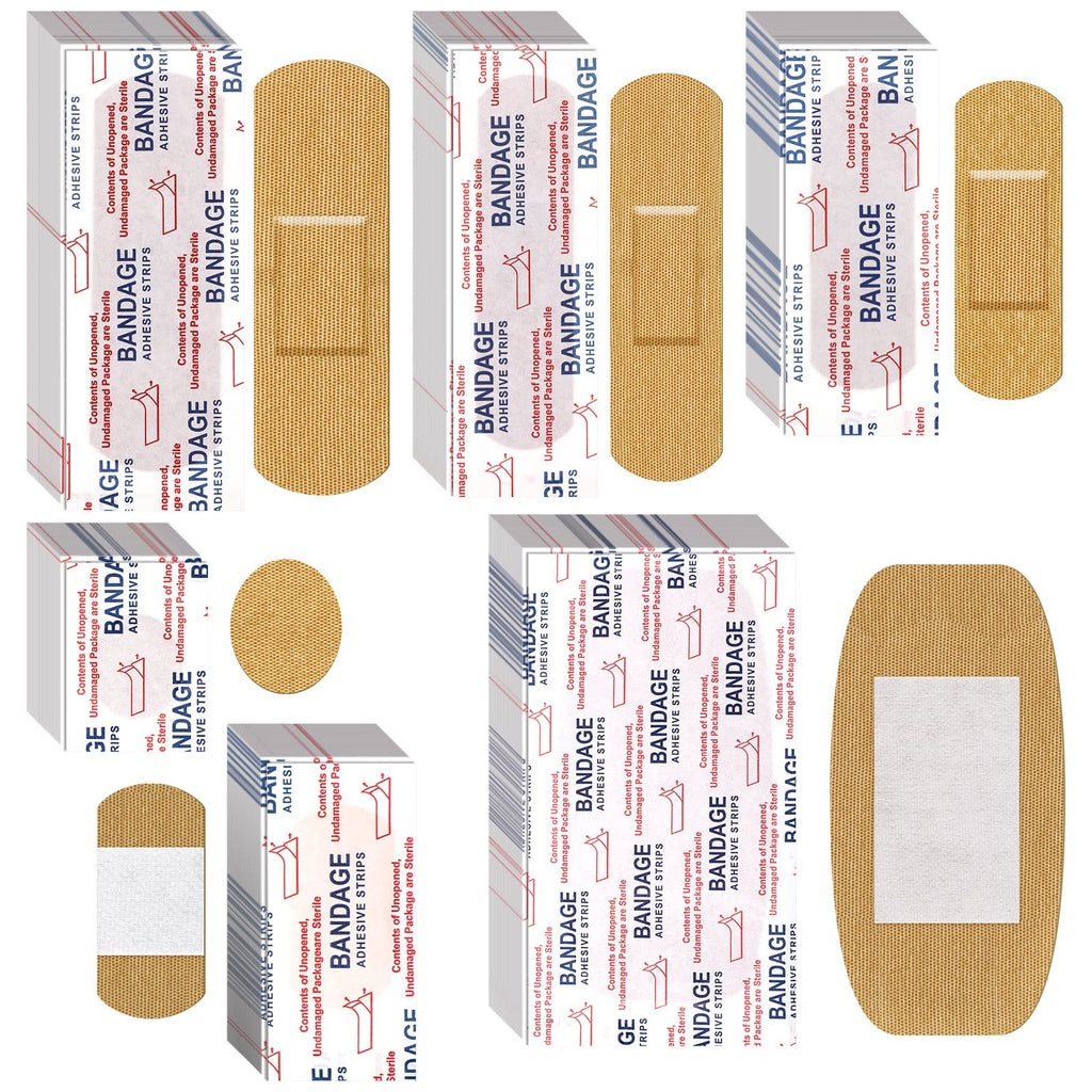 [Australia] - 300 Pcs Assorted Bandages, Flexible Fabric Adhesive Bandages, Small Adhesive Fingertip Bandages for Wound, Various Sizes Spot Bandage, Round Cloth Bandages for Aids 