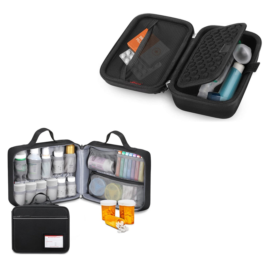 [Australia] - SITHON Pill Bottle Organizer Medicine Storage Bag and MEDMAX Hard Shell Case for Asthma Inhaler 