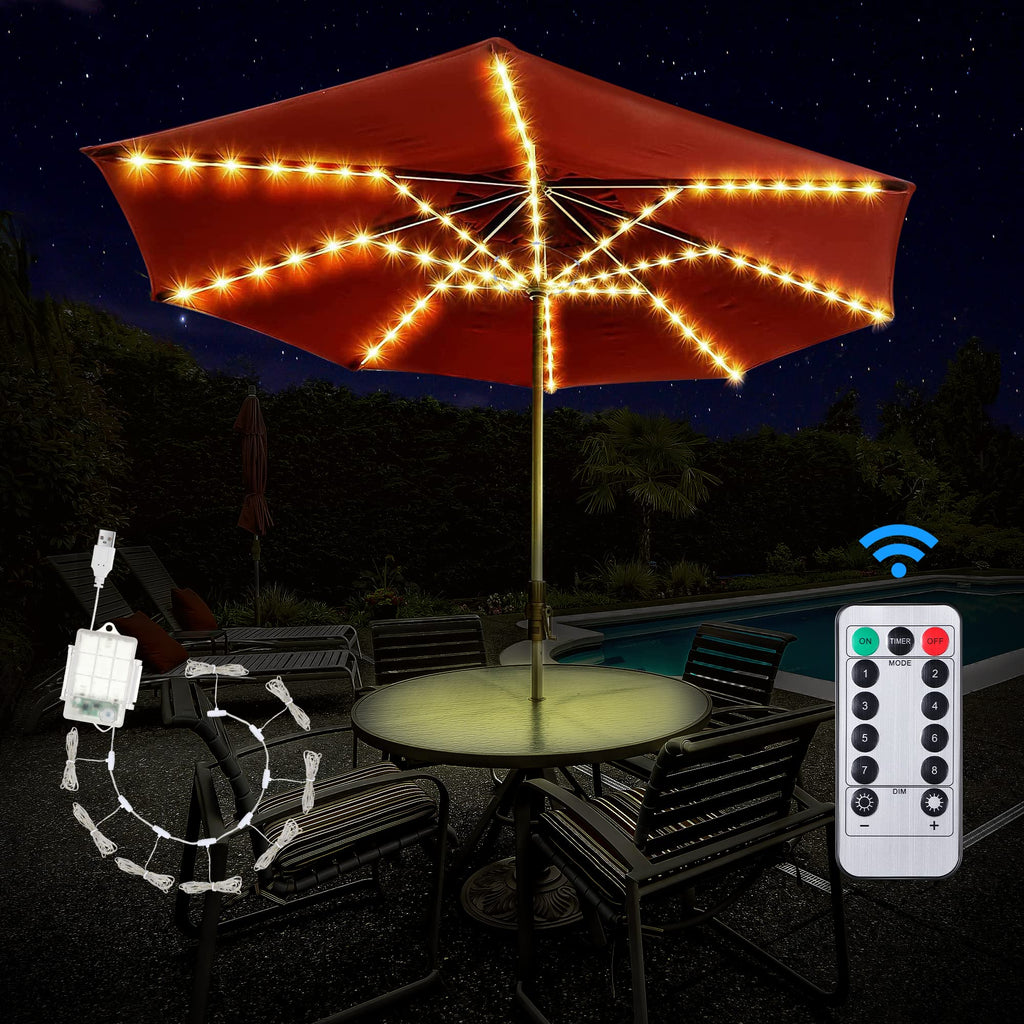 [Australia] - Patio Umbrella String Lights Battery Operated, 8 Modes 104 Bright LEDs Umbrella Lights with Remote Control, Waterproof Outdoor Decorative Umbrella LED Light for Backyard Garden Beach Camping Tents 