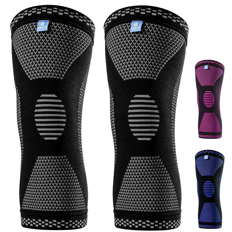 [Australia] - ABYON Professional Knee Braces for Knee Pain (2pack),Knee Compression Sleeve for Meniscus Tear,Arthritis, ACL,ACL,Arthritis,Joint Pain Relief,Sports,Running.Medical Grade Knee Sleeve Support for Men Women Black-gray Large (Pack of 2) 