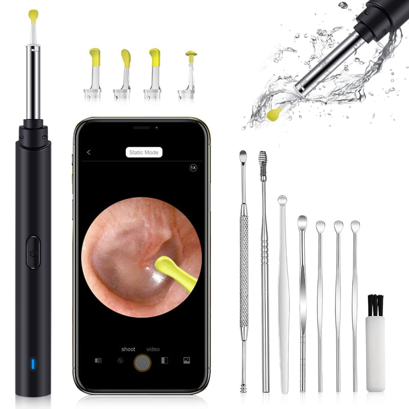 [Australia] - Ear Wax Removal, Hendoct Ear Cleaner Kit, Ear Wax Removal Tool with Camera, with 1080P HD Wireless Ear Otoscope with 6 LED Lights, for Adult, Kids and Pets, for iPhone, iPad, Android Smart Phone Ear picker kits 14pcs Black 