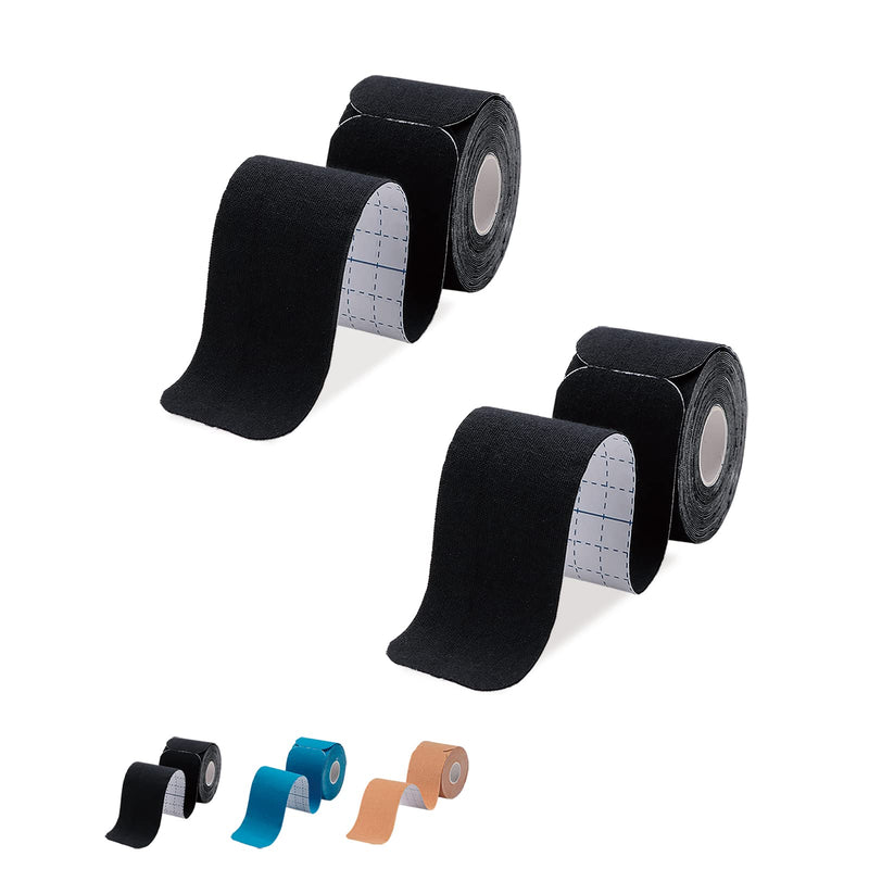 [Australia] - Kinesiology Tape Precut 2 Rolls Pack-Athletic Kinesiology Tape for Muscle & Joints-Physical Therapy Tape for Knee,Ankle,Shoulder,Back,Plantar Fasciitis-Latex Free and Water Resistant-40 Strips,Black Black 