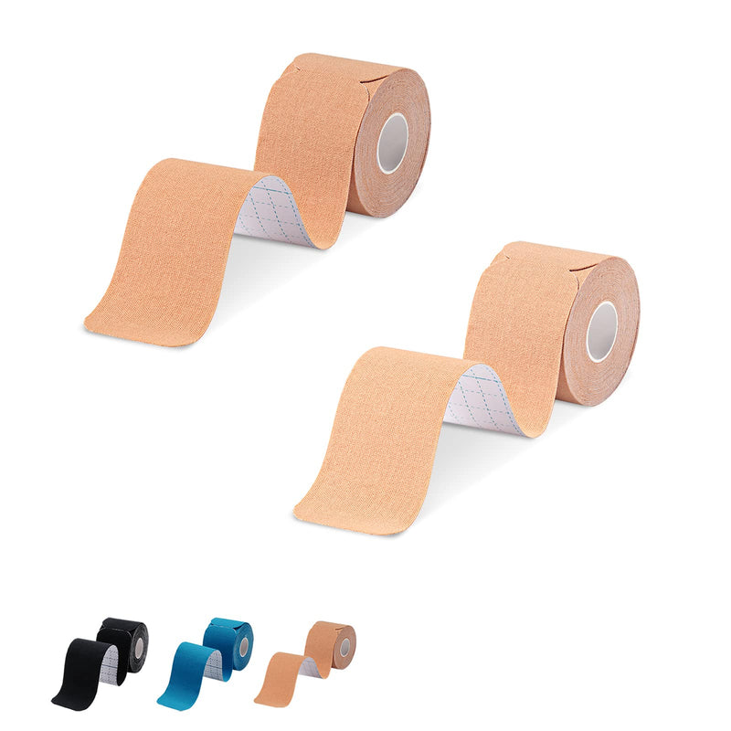 [Australia] - Kinesiology Tape Precut 2 Rolls Pack-Athletic Kinesiology Tape for Muscle & Joints-Physical Therapy Tape for Knee,Ankle,Shoulder,Back,Plantar Fasciitis-Latex Free and Water Resistant-40 Strips,Beige Beige 