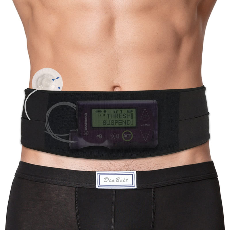 [Australia] - DiaBelt Insulin Pump Belt with Mesh Pouch for Easy Viewing Operation, Diabetic T1D Medical Holder Accessories Waist Band with Slits for Tubing Epipen Men Women Adult Black Medium (Pack of 1) 