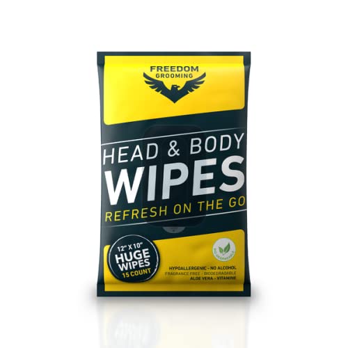[Australia] - Head & Body Wipes - FREEDOM GROOMING - Refreshing Bald Head, Body & Facial Wipes for Men, Cleansing, Natural Gentle Unscented Adult Wipes, 15 Count 