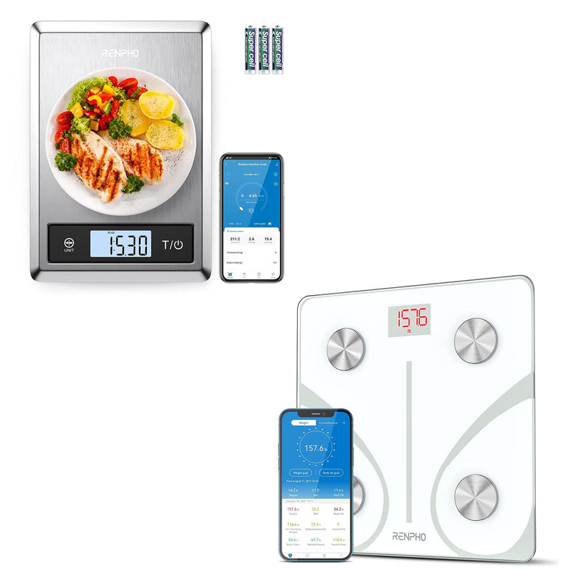 [Australia] - RENPHO Body Fat Scale Smart BMI Scale Digital Bathroom Wireless Weight Scale, Body Composition Analyzer-RENPHO Digital Food Scale, Kitchen Scale Weight Grams and oz for Baking, Cooking and Coffee 