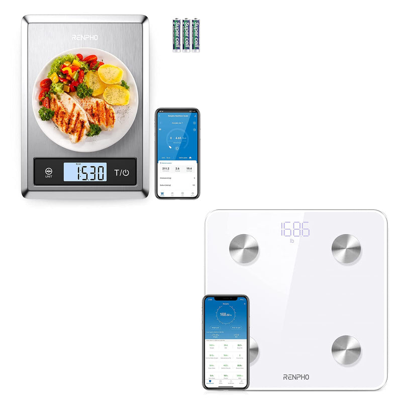 [Australia] - RENPHO Body Fat Scale Smart BMI Scale Digital Bathroom Wireless Weight Scale, Body Composition Analyzer-RENPHO Digital Food Scale, Kitchen Scale Weight Grams and oz for Baking 