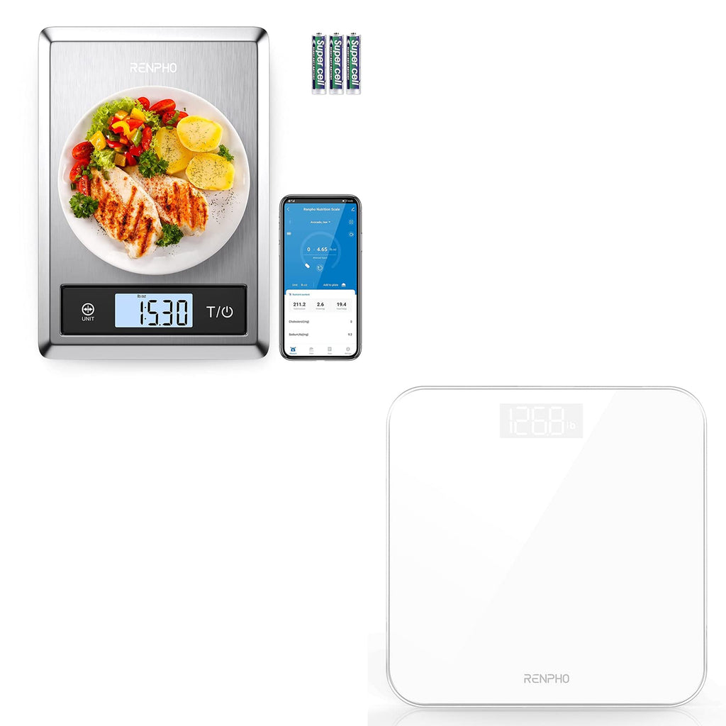 [Australia] - RENPHO Digital Bathroom Scale, Highly Accurate Body Weight Scale with Lighted LED Display-RENPHO Digital Food Scale, Kitchen Scale Weight Grams and oz for Baking 