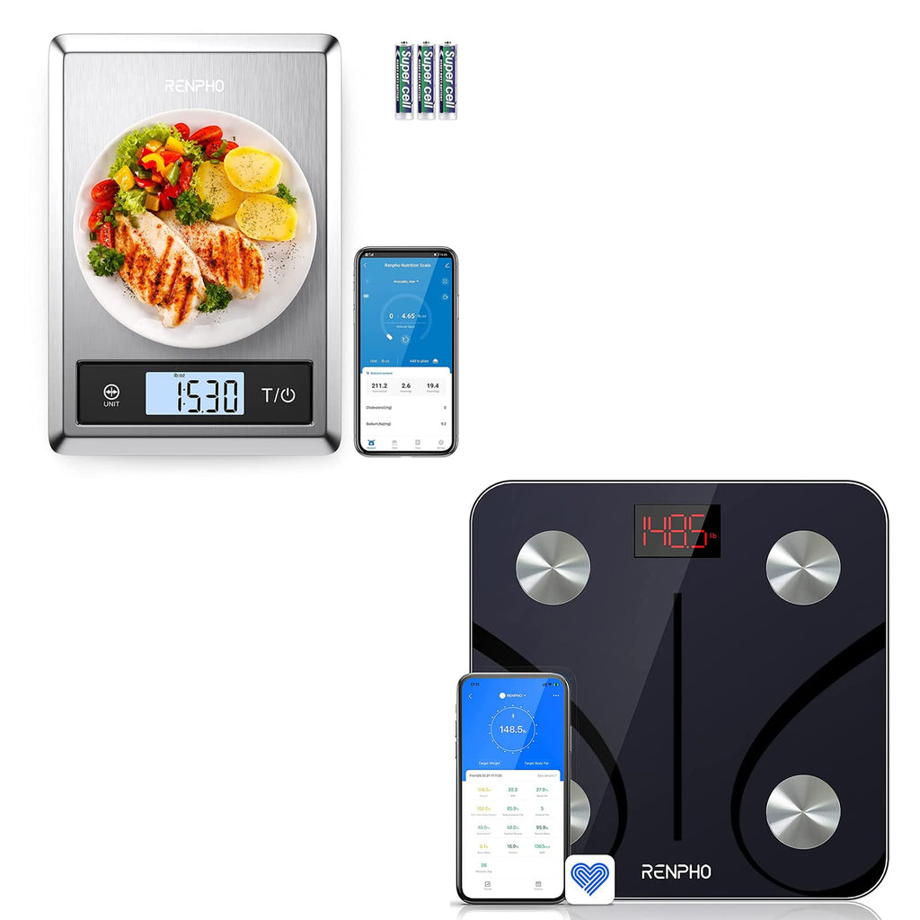 [Australia] - RENPHO Bluetooth Body Fat Scale, Digital Weight Scale Bathroom Smart Body Composition Analyzer-RENPHO Digital Food Scale, Kitchen Scale Weight Grams and oz for Baking 
