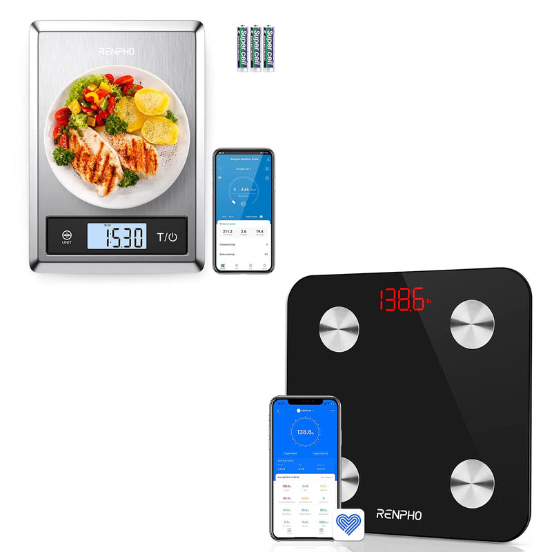 [Australia] - RENPHO Smart Bathroom Scale, Bluetooth Body Fat Monitor Weight Scale, Fit Tracker Digital BMI Key Composition Analyzer-RENPHO Digital Food Scale, Kitchen Scale Weight Grams and oz for Baking 