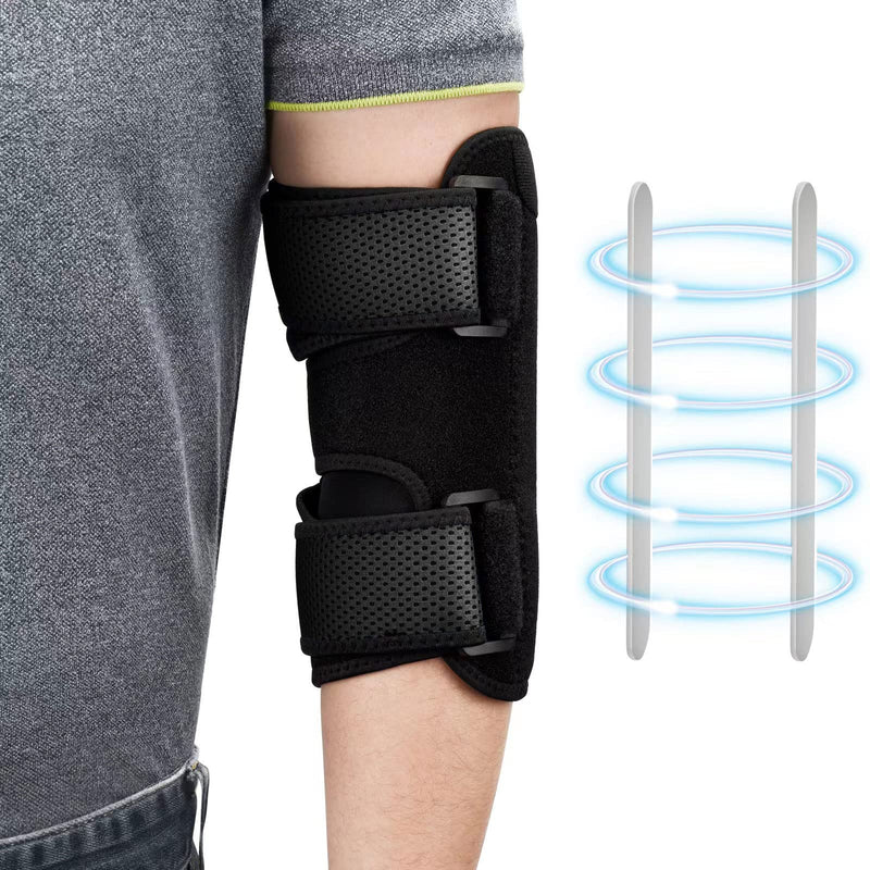 [Australia] - GINTRON Elbow Brace 2022,Comfortable Night Elbow Support for Sleep Elbow Splint, Adjustable Elbow Stabilizer with 2 Removable Metal Splints for Cubital Tunnel Syndrome,Tendonitis,Ulnar Nerve,Tennis Black 