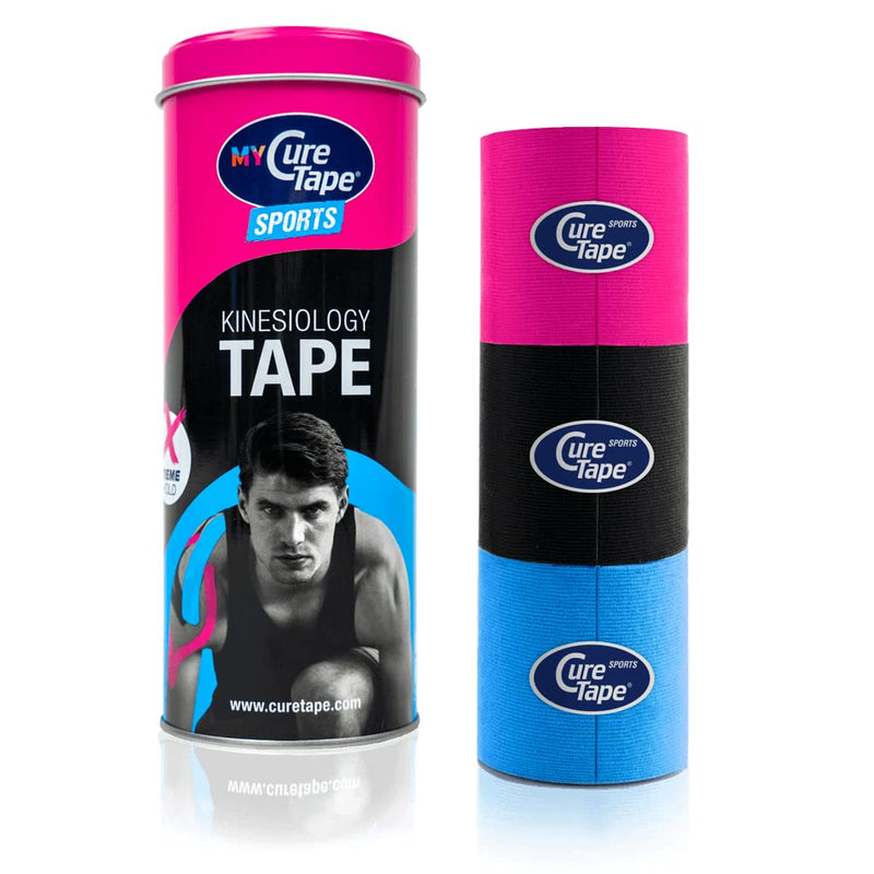 [Australia] - CureTape 3 Rolls (2”x8ft) Waterproof Kinesiology Tape | The Best Adhesion | Medical Kinesiology Tape for Extreme Sport Conditions | Increase Mobility & Performance | Reduce Joint Pain & Recover Faster Pink/Black/Blue 