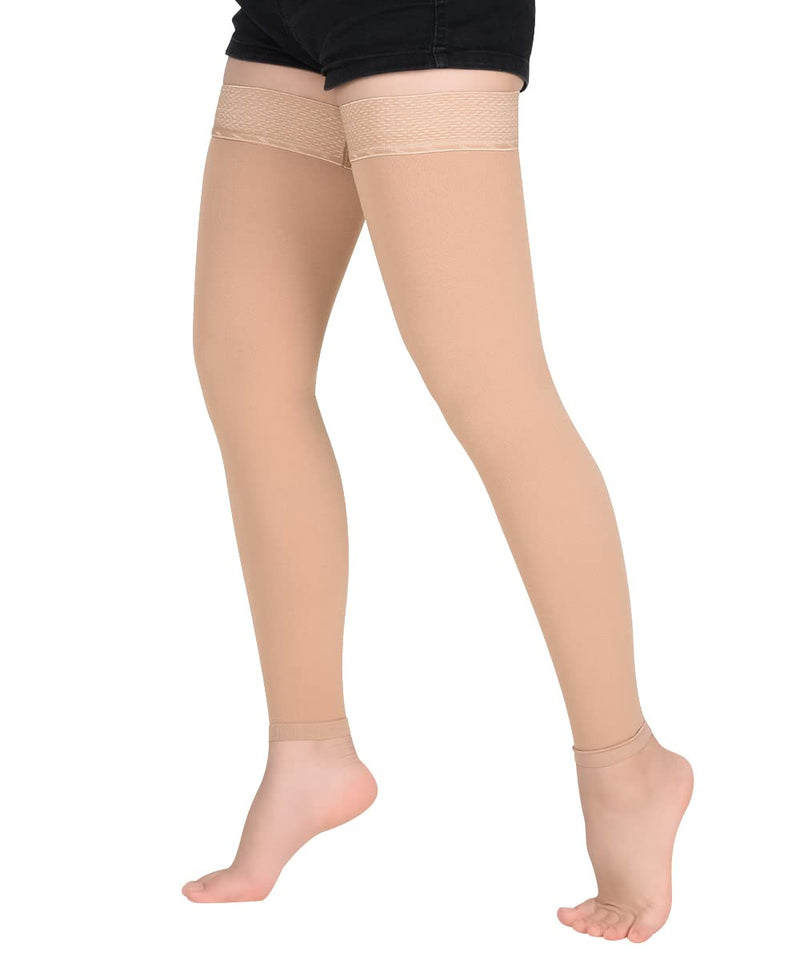 [Australia] - SKYFOXE Medical Thigh High Compression Stockings 15-20 mmHg for Women & Men Footless Firm Support Hose with Silicone Dot 1-footless Beige Large 