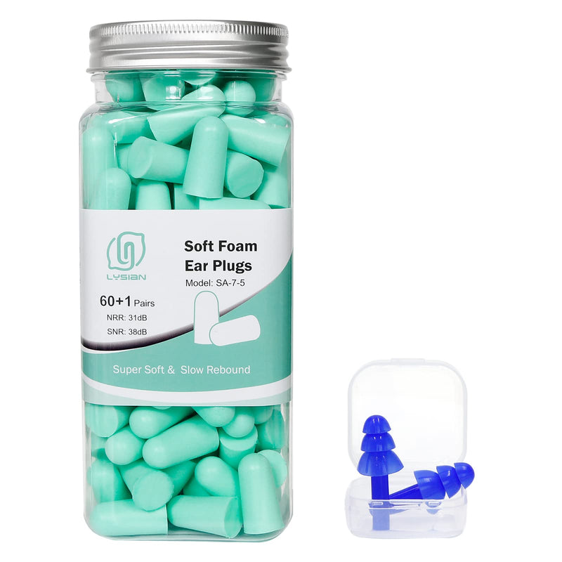 [Australia] - Ultra Soft Foam Earplugs 60 Pairs, 38dB SNR Noise Reduction Ear Plugs for Sleeping, Work, Travel and Shooting, (Water Blue) Lysian Water Blue 