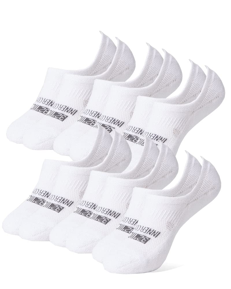 [Australia] - 32 DEGREEES Men's 6 Pack Comfort No Show Socks | Anti-Odor | Cushioned Heel | Fitted | Active | Casual | Work White Large 