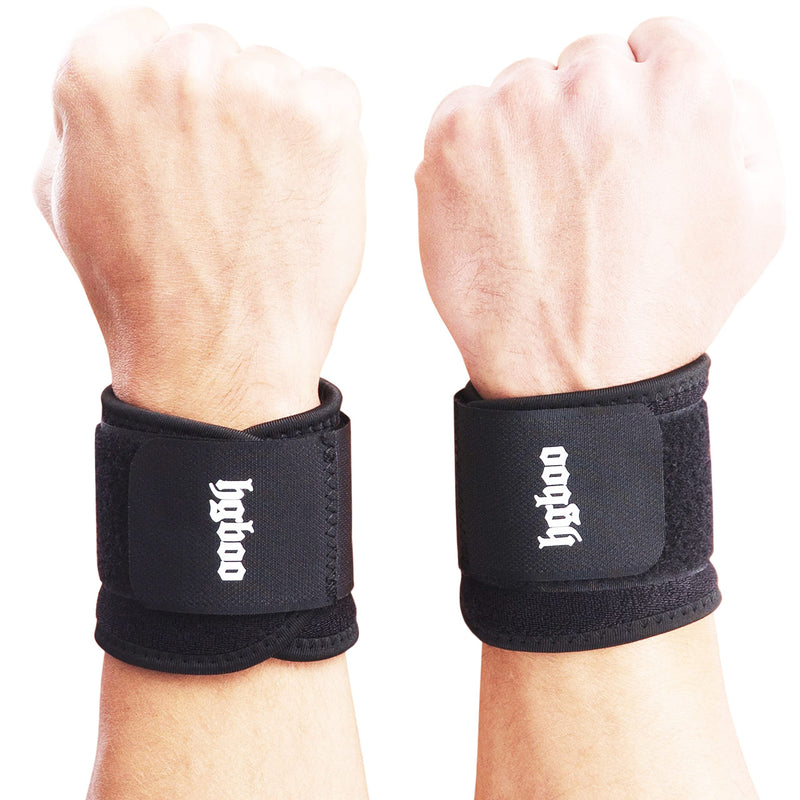[Australia] - HGBOO 2 Pack Wrist Brace Wrist Wraps for Men and Women, Compression Wrist Support for Workout, Tennis, Weightlifting, Carpal Tunnel Arthrities, Tendonitis, Wrist Pain Relief - Adjustable Wrist Band (Black) Black 