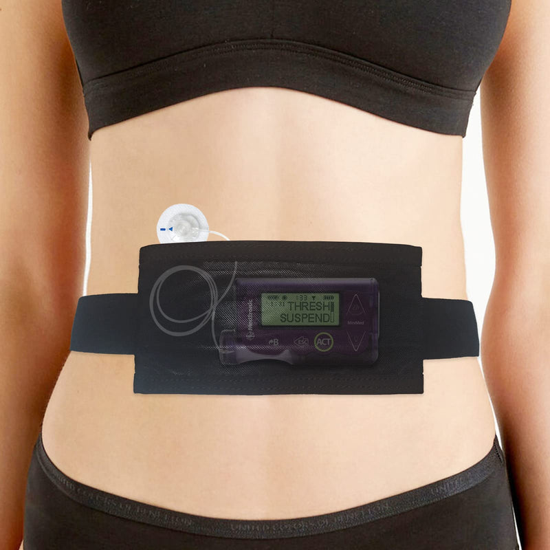 [Australia] - Easy Viewing Insulin Pump Belt Holder Diabetic Accessories with Mesh Pouch Waist Pouch Band for T1D Diabetes CGM Glucose Pumps Supplies Tubing Epipen Unisex Men Women Black 
