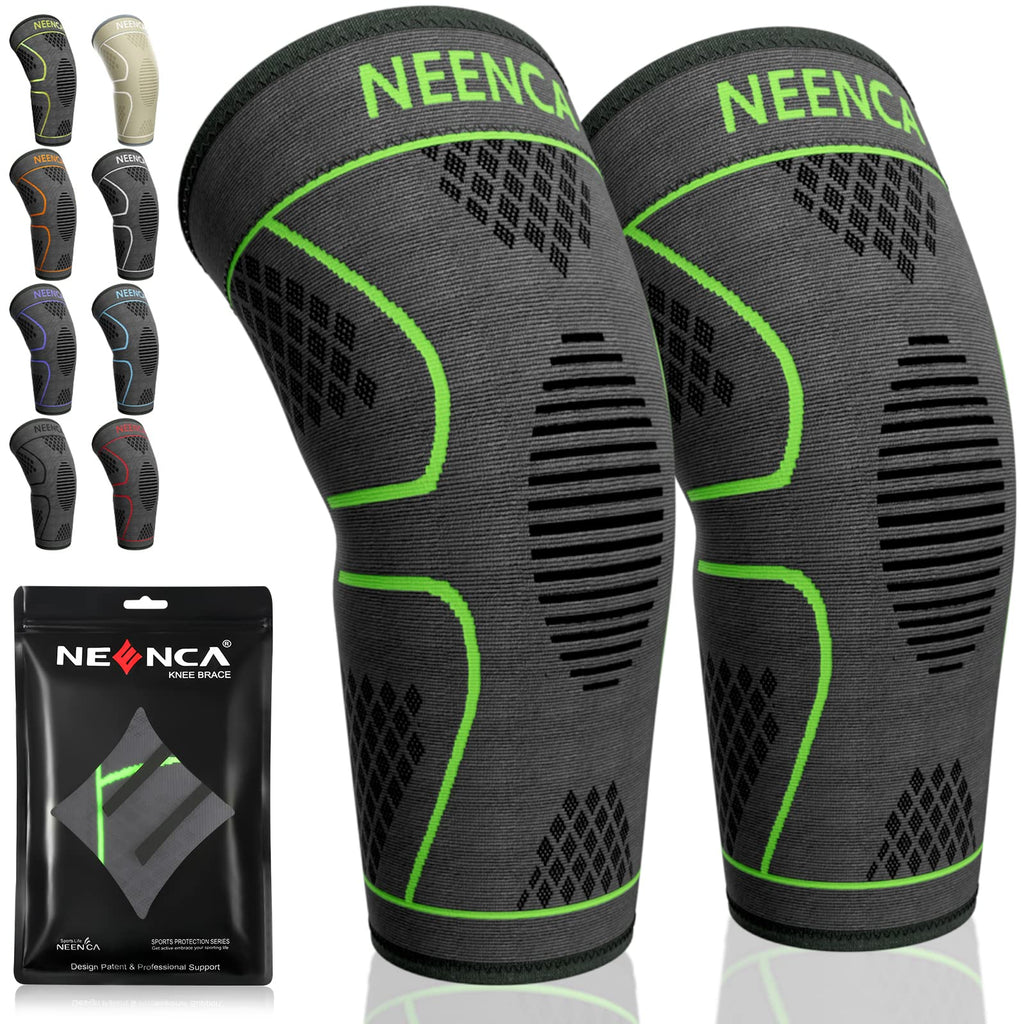 [Australia] - NEENCA 2 Pack Knee Brace, Knee Compression Sleeve Support for Knee Pain, Running, Work Out, Gym, Hiking, Arthritis, ACL, PCL, Joint Pain Relief, Meniscus Tear, Injury Recovery, Sports Large 2 Pack - Fluorescent Green 