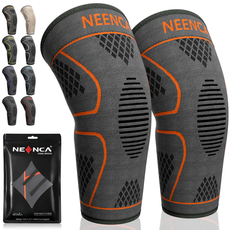[Australia] - NEENCA 2 Pack Knee Brace, Knee Compression Sleeve Support for Knee Pain, Running, Work Out, Gym, Hiking, Arthritis, ACL, PCL, Joint Pain Relief, Meniscus Tear, Injury Recovery, Sports Large 2 Pack - Orange 