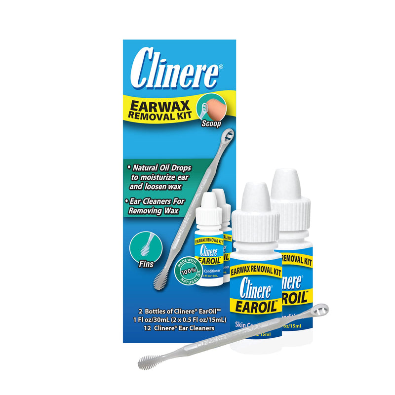 [Australia] - Clinere® Ear Oil Conditioner & Ear Cleaners Cleaning Care Kit, 12 Count Sticks & 2 x .5 Fl Oz Ear Oil, Safely and Gently Cleans Ear Canal at Home, Ear Wax Cleaner Tool, Itch Relief, Ear Wax Buildup 